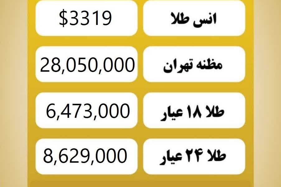 قیمت طلا امروز سه‌شنبه ۹ اردیبهشت ۱۴۰۴