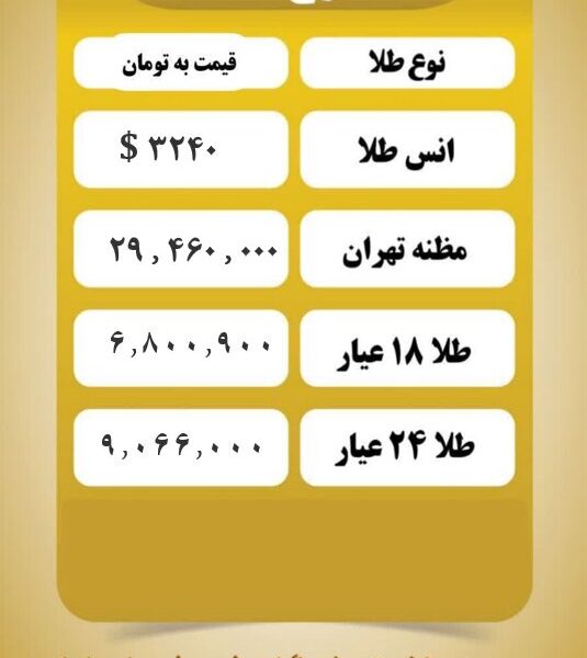 قیمت طلا امروز یکشنبه ۱۴ اردیبهشت ۱۴۰۴