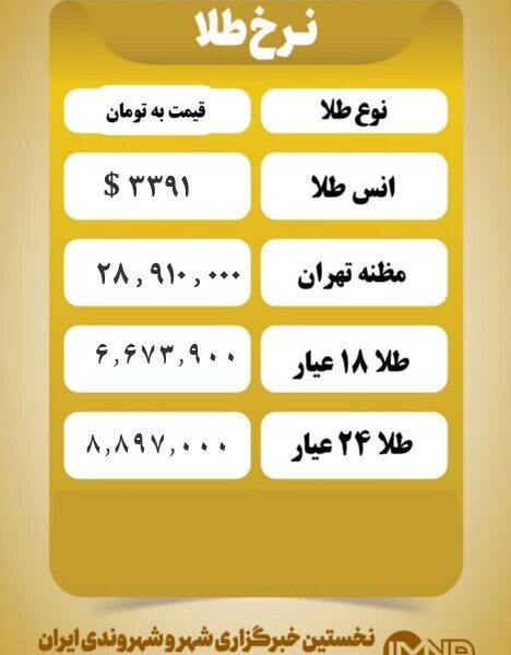 قیمت طلا امروز چهارشنبه ۱۷ اردیبهشت ۱۴۰۴