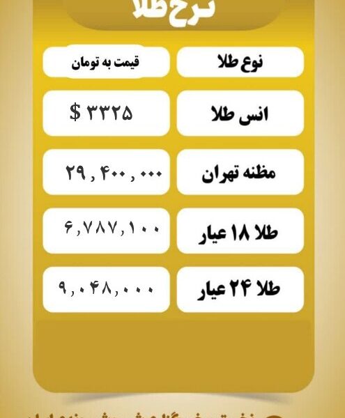قیمت طلا امروز یکشنبه ۲۱ اردیبهشت ۱۴۰۴