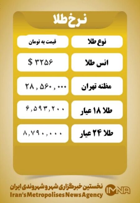 قیمت طلا امروز سه‌شنبه ۲۳ اردیبهشت ۱۴۰۴