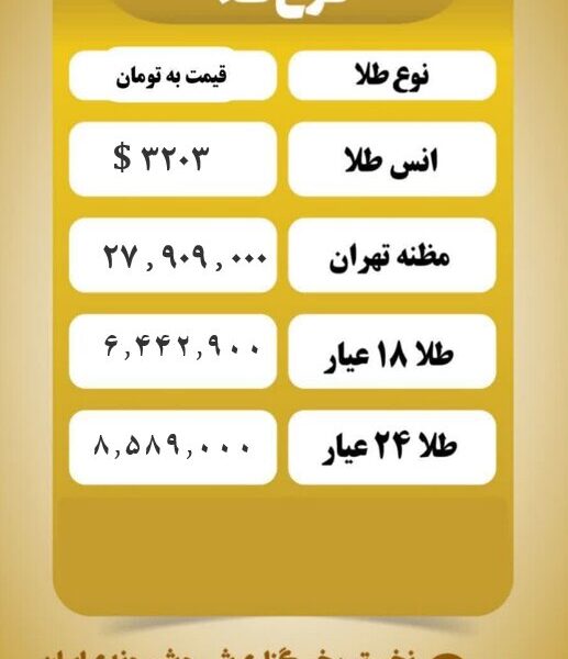 قیمت طلا امروز شنبه ۲۷ اردیبهشت ۱۴۰۴