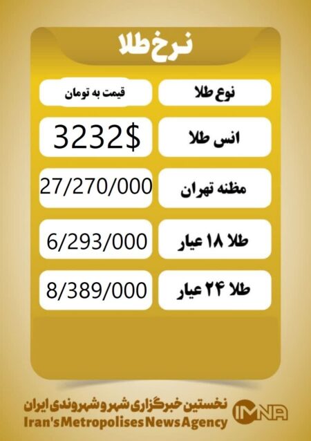 قیمت طلا امروز دوشنبه ۲۹ اردیبهشت ۱۴۰۴
