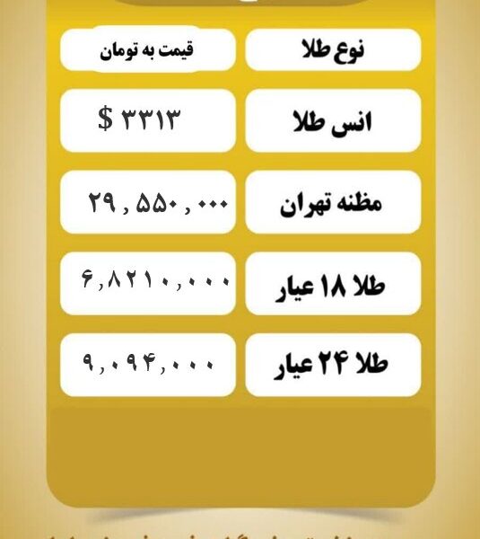 قیمت طلا امروز چهارشنبه ۳۱ اردیبهشت ۱۴۰۴