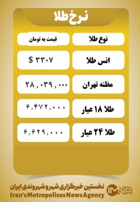 قیمت طلا امروز سه شنبه ۶ خرداد  ۱۴۰۴