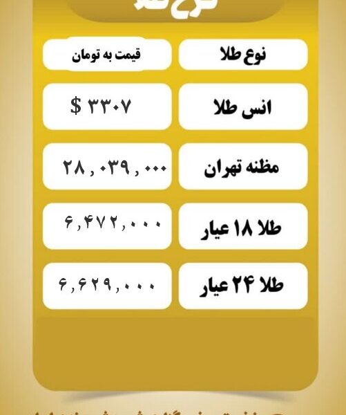 قیمت طلا امروز سه شنبه ۶ خرداد  ۱۴۰۴