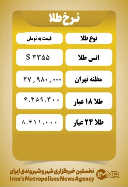 قیمت طلا امروز دوشنبه ۱۲ خرداد ۱۴۰۴