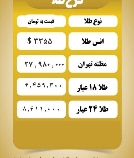 قیمت طلا امروز دوشنبه ۱۲ خرداد ۱۴۰۴