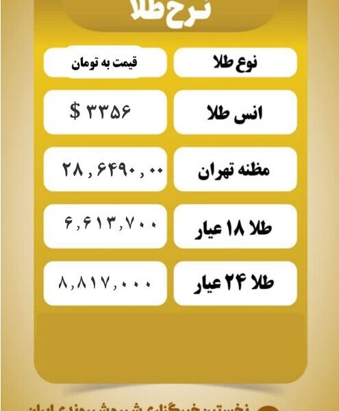 قیمت طلا امروز سه شنبه ۱۳ خرداد ۱۴۰۴