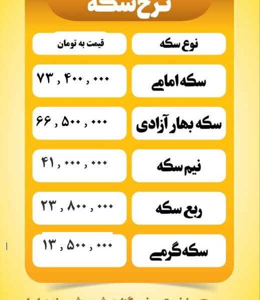 قیمت سکه امروز چهارشنبه ۲۱ خرداد ۱۴۰۴