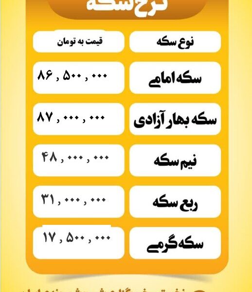 قیمت سکه امروز دوشنبه ۲۶ خرداد ۱۴۰۴