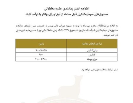 تغییر زمان معاملاتی صندوق های درآمد ثابت بورس