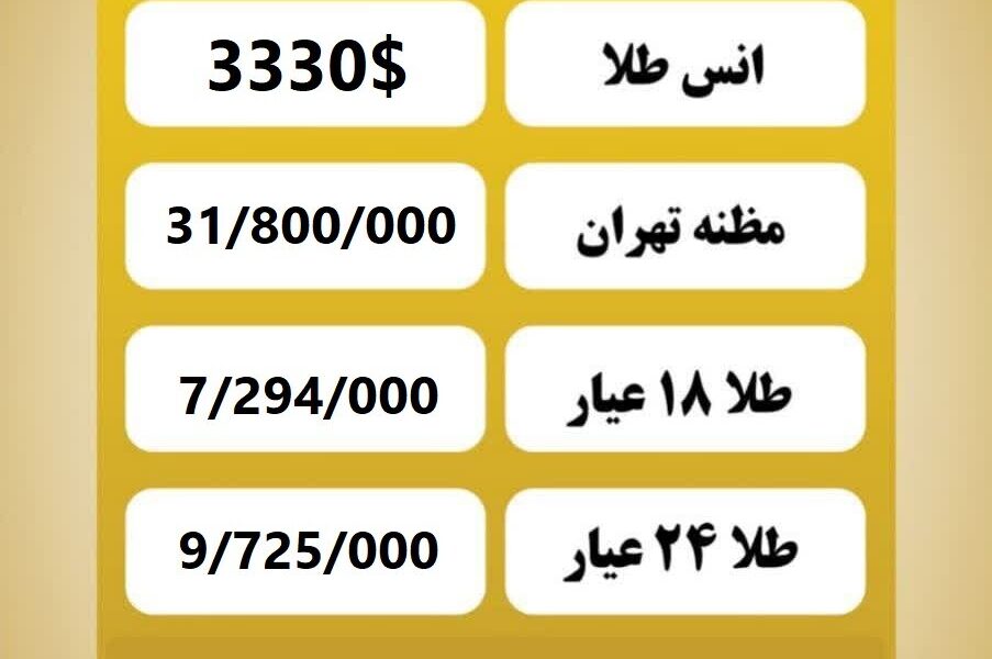 قیمت طلا امروز چهارشنبه ۱۱ تیر ۱۴۰۴