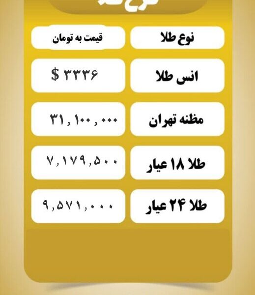 قیمت طلا امروز سه شنبه ۲۴ تیر ۱۴۰۴