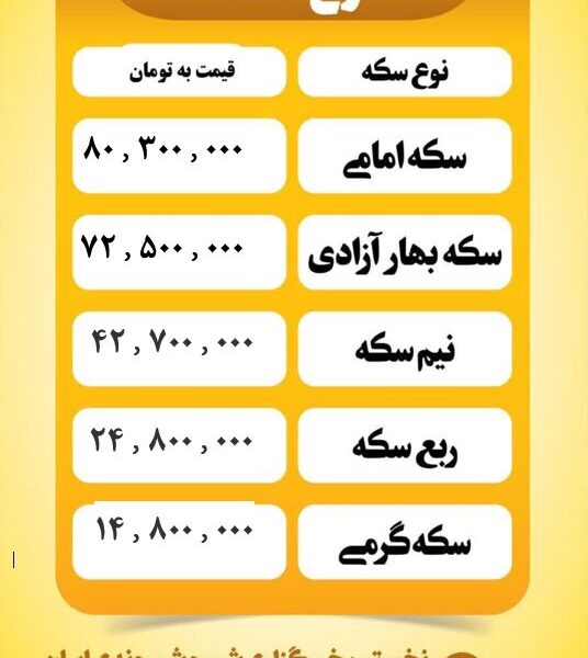 قیمت سکه امروز سه شنبه ۲۴ تیر ۱۴۰۴