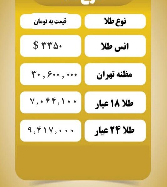قیمت طلا امروز شنبه ۲۸ تیر ۱۴۰۴