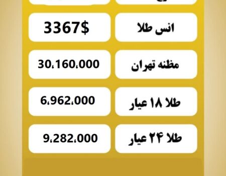 قیمت طلا امروز دوشنبه ۳۰ تیر ۱۴۰۴