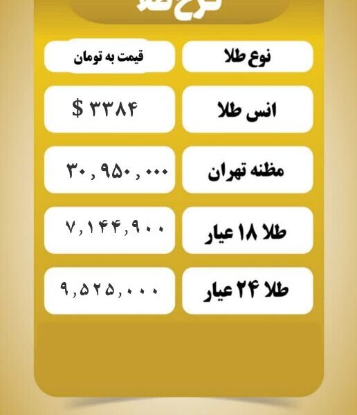قیمت طلا امروز سه شنبه ۳۱ تیر ۱۴۰۴