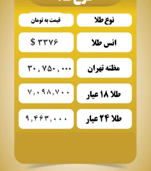 قیمت طلا امروز  پنجشنبه ۲ مرداد ۱۴۰۴