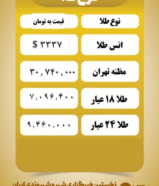 قیمت طلا امروز  شنبه ۴ مرداد ۱۴۰۴