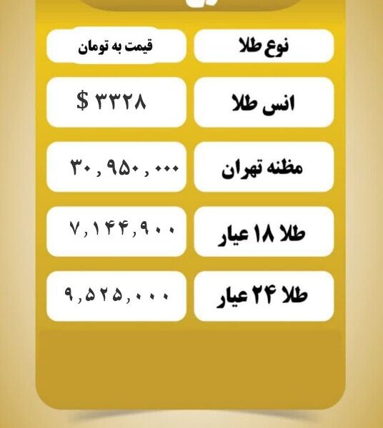 قیمت طلا امروز چهارشنبه ۸ مرداد ۱۴۰۴