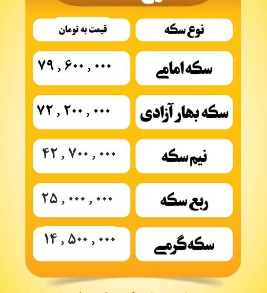 قیمت سکه امروز  چهارشنبه ۸ مرداد ۱۴۰۴