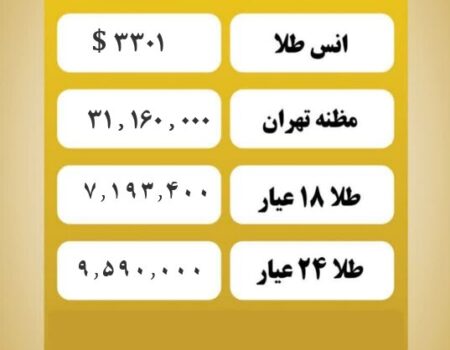 قیمت طلا امروز پنجشنبه ۹ مرداد ۱۴۰۴