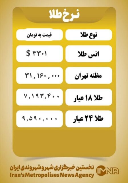 قیمت طلا امروز پنجشنبه ۹ مرداد ۱۴۰۴