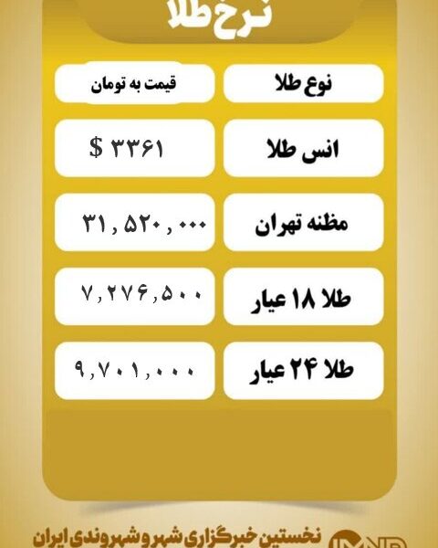 قیمت طلا امروز شنبه ۱۱ مرداد ۱۴۰۴