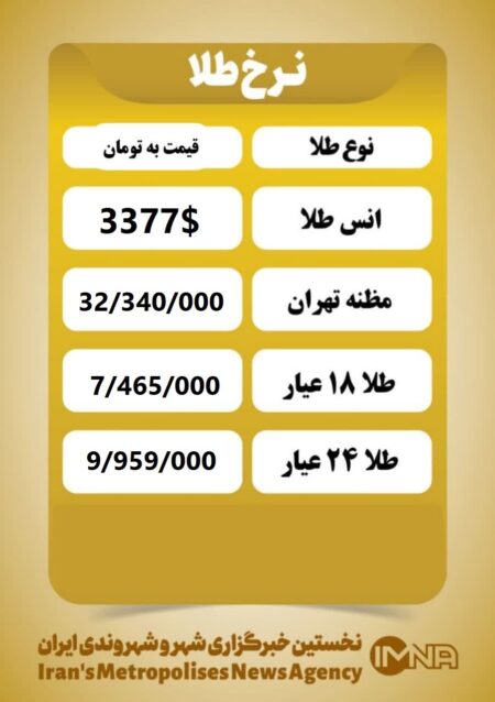 قیمت طلا امروز یکشنبه ۲۶ مرداد ۱۴۰۴
