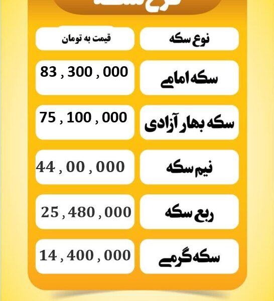 قیمت سکه امروز یکشنبه ۲۶ مرداد ۱۴۰۴