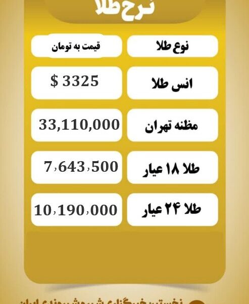 قیمت طلا امروز چهارشنبه ۲۹ مرداد ۱۴۰۴