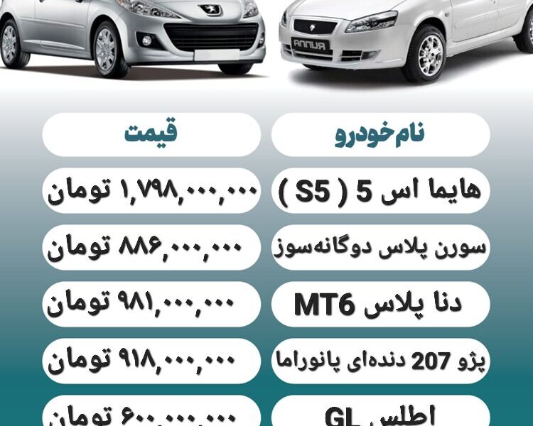 قیمت روز محصولات ایران خودرو و سایپا ۲۹ مرداد + جدول
