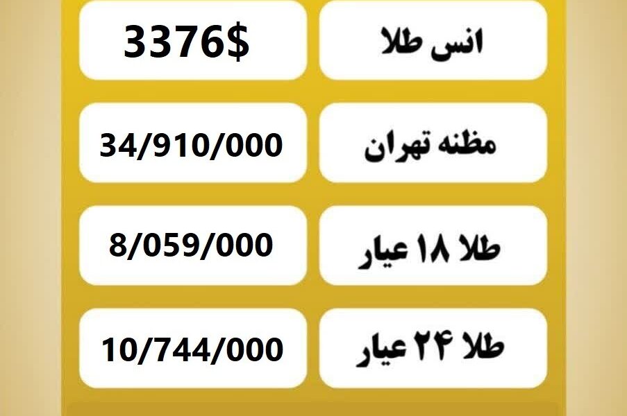 قیمت طلا امروز چهارشنبه ۵ شهریور ۱۴۰۴