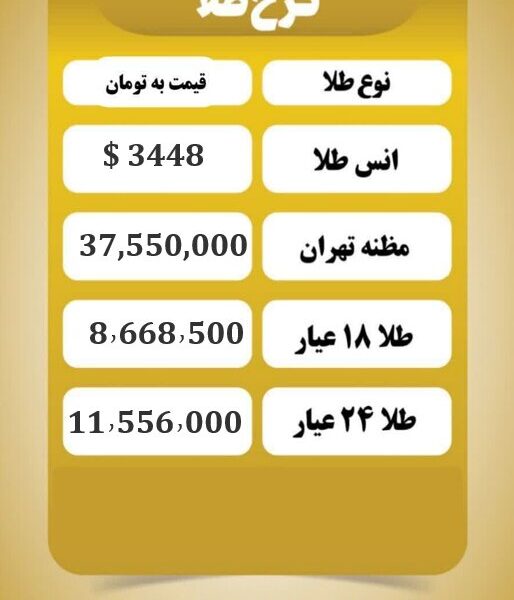 قیمت طلا امروز شنبه ۸ شهریور ۱۴۰۴