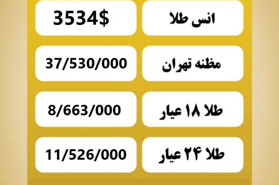قیمت طلا امروز چهارشنبه ۱۲ شهریور ۱۴۰۴