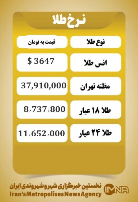 قیمت طلا امروز سه شنبه ۱۸ شهریور ۱۴۰۴