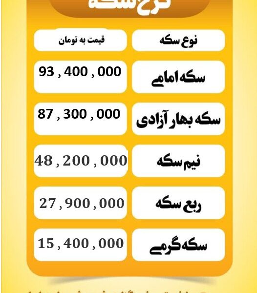 قیمت سکه امروز سه شنبه ۲۵ شهریور ۱۴۰۴