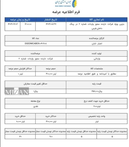 اطلاعیه‌ حداقل قیمت بنزین سوپر وارداتی