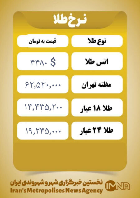 قیمت طلا امروز پنجشنبه ۴ دی ۱۴۰۴