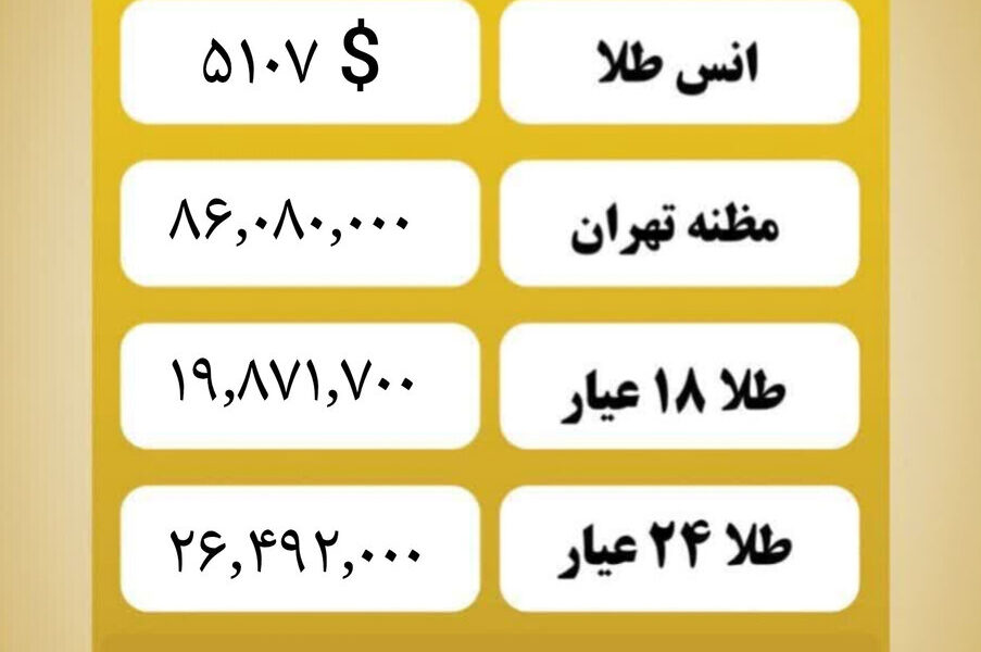 قیمت طلا ۱۸ عیار امروز شنبه ۲ اسفند ۱۴۰۴ قیمت طلا ۱۸ عیار امروز شنبه ۲ اسفند ۱۴۰۴