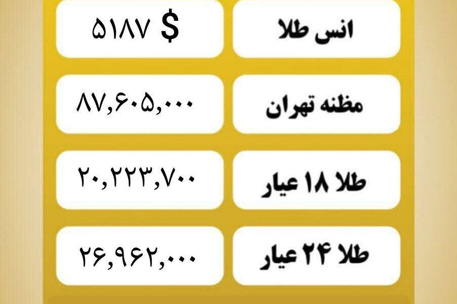 قیمت طلا ۱۸ عیار امروز چهارشنبه ۶ اسفند ۱۴۰۴ قیمت طلا ۱۸ عیار امروز چهارشنبه ۶ اسفند ۱۴۰۴