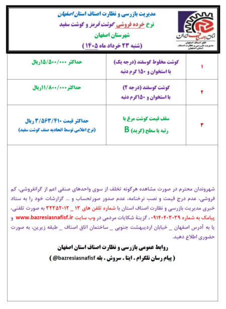 آخرین قیمت گوشت، مرغ، ماهی، میوه و سبزی امروز شنبه ۲۳ خرداد ۱۴۰۵ + جدول