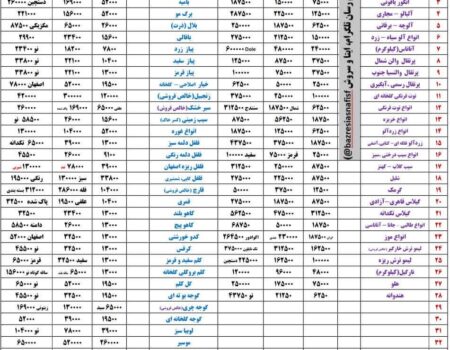 آخرین قیمت گوشت، مرغ، ماهی، میوه و سبزی سه‌شنبه‌ ۹ تیر ۱۴۰۵ + جدول